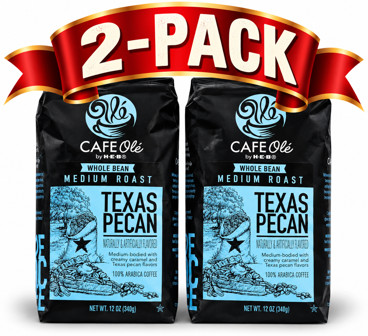HEB Cafe Ole Texas Pecan Whole Bean Coffee 2lb - 2 Bags