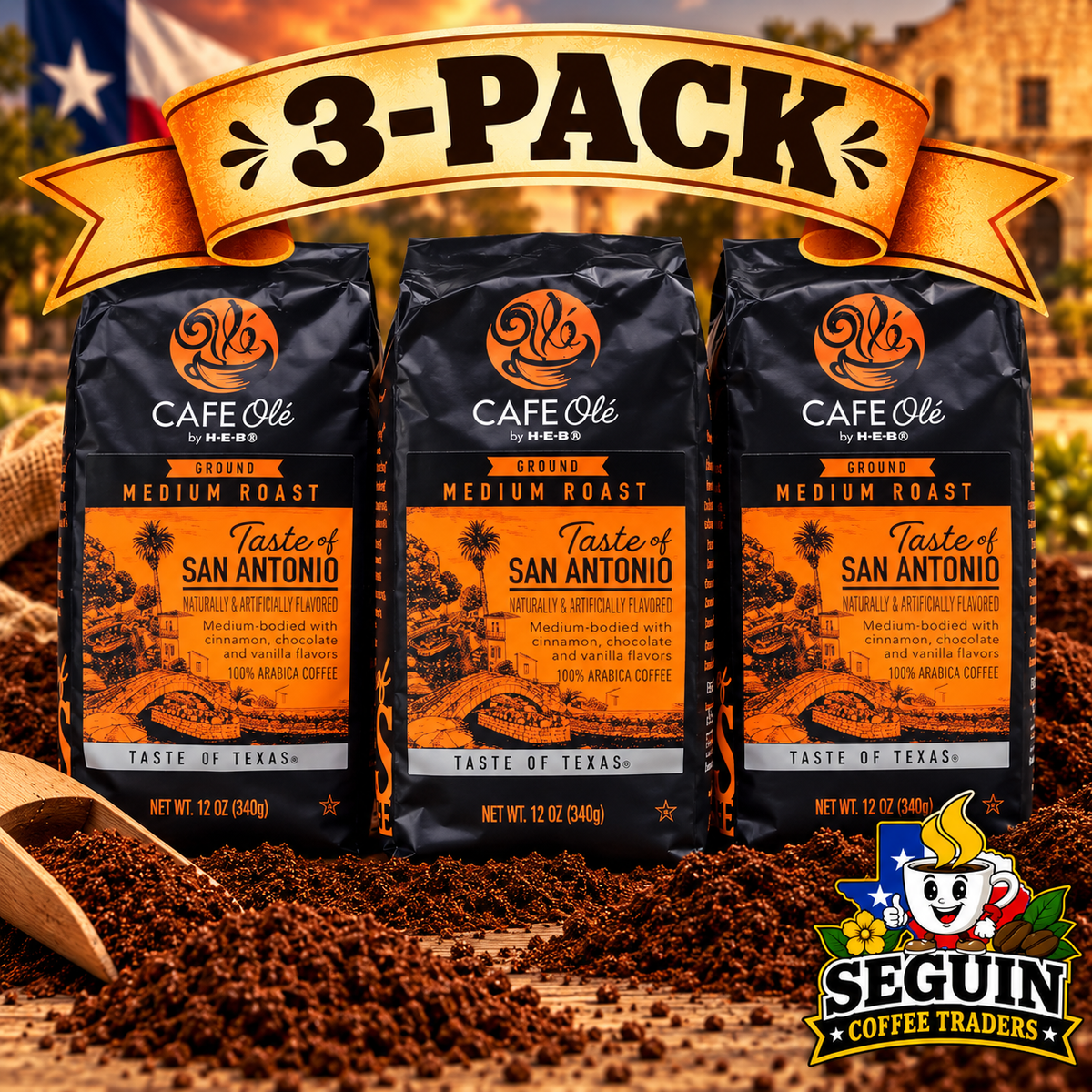 Café Olé Taste of San Antonio ground coffee 12oz 3-pack bags