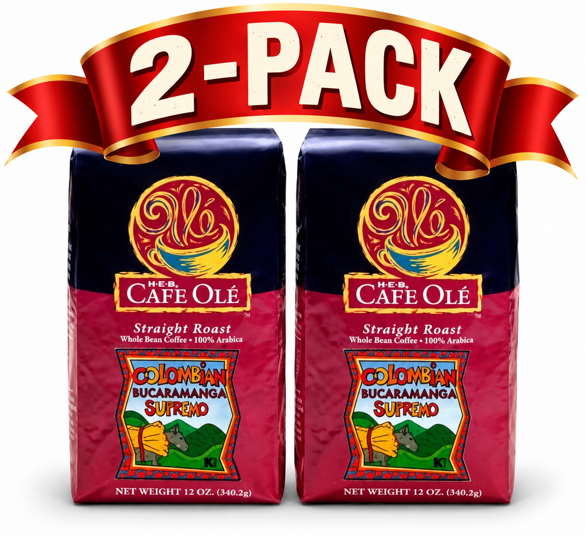 HEB Cafe Ole Whole Bean Colombian Supremo Coffee 12 oz - 2 Bags