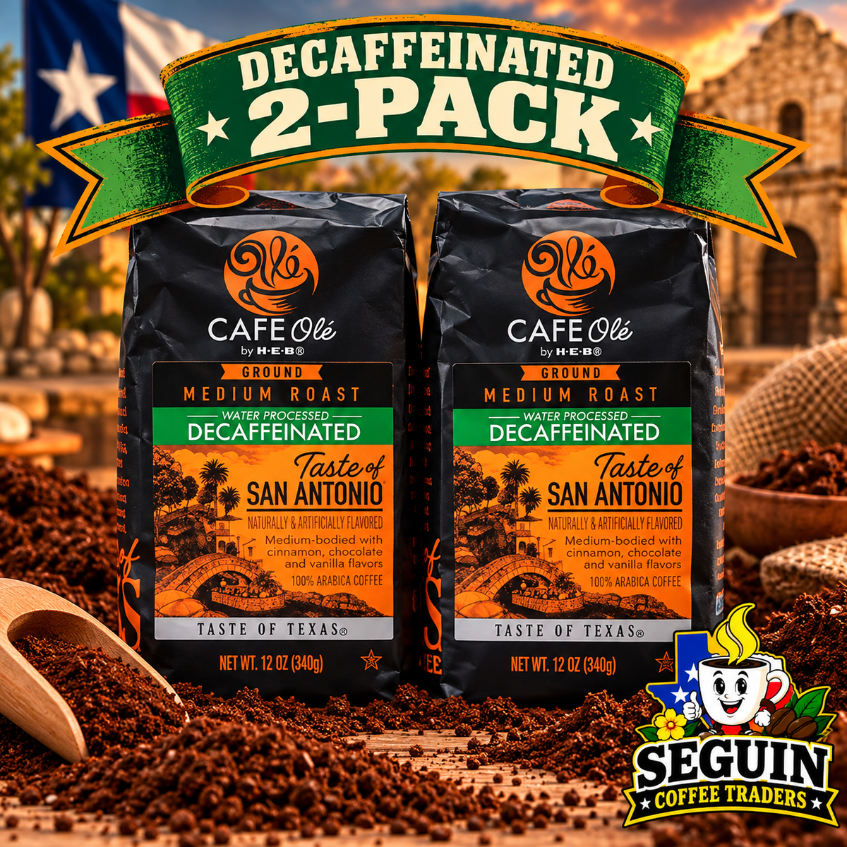 Café Olé Decaf Taste of San Antonio Blend ground coffee 12oz 2-pack bags