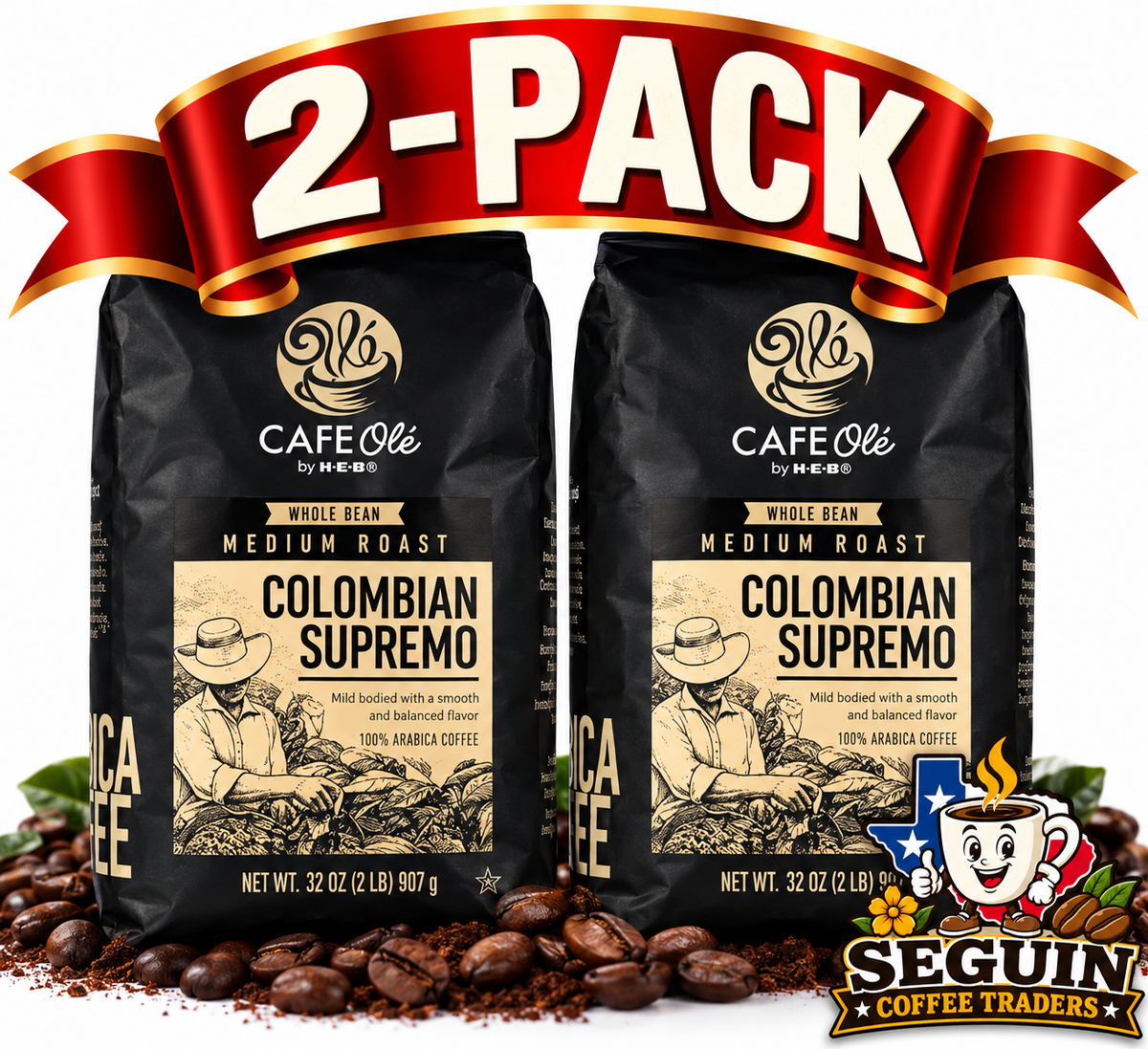 HEB Cafe Ole Whole Bean Colombian Supremo Coffee 2 lb Bag