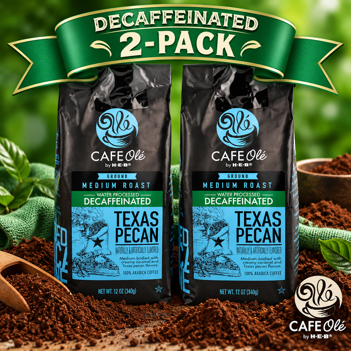 Café Olé Decaf Texas Pecan ground coffee 12oz 2-pack bags