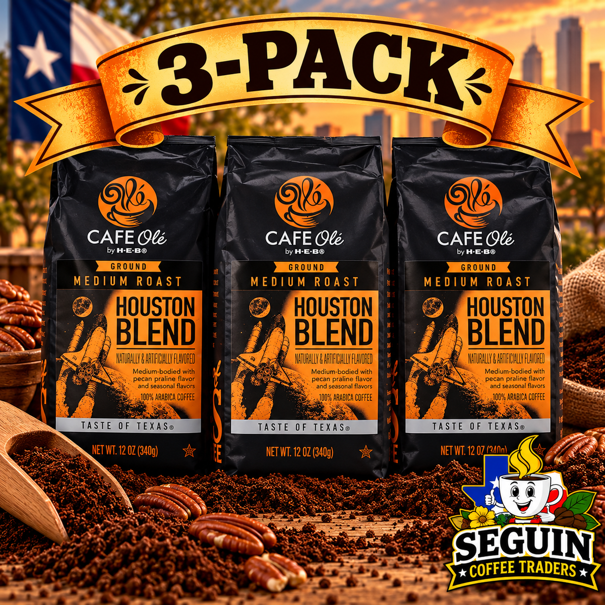 Café Olé Houston Blend ground coffee 12oz 3-pack bags