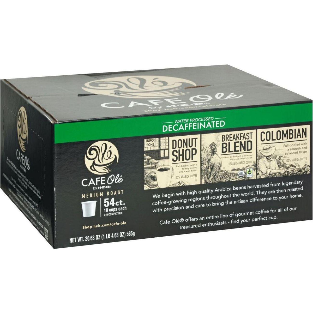 HEB Cafe Ole Decaf Variety K-Cups 54 Count (Donut Shop / Breakfast Blend / Columbian)