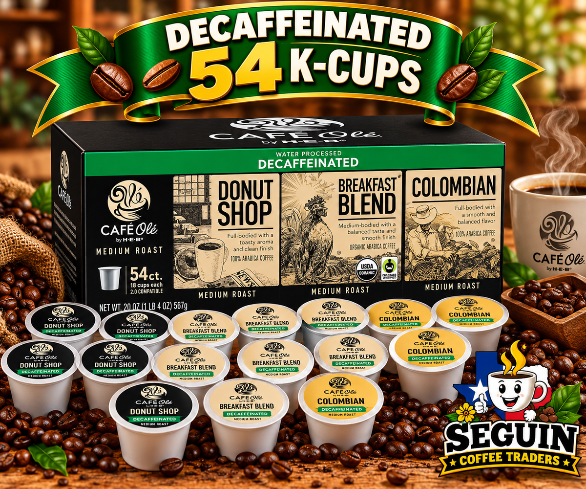 Cafe Ole decaf variety pack k-cups 54ct box with Decaf Donut Shop, Breakfast Blend and Colombian pods
