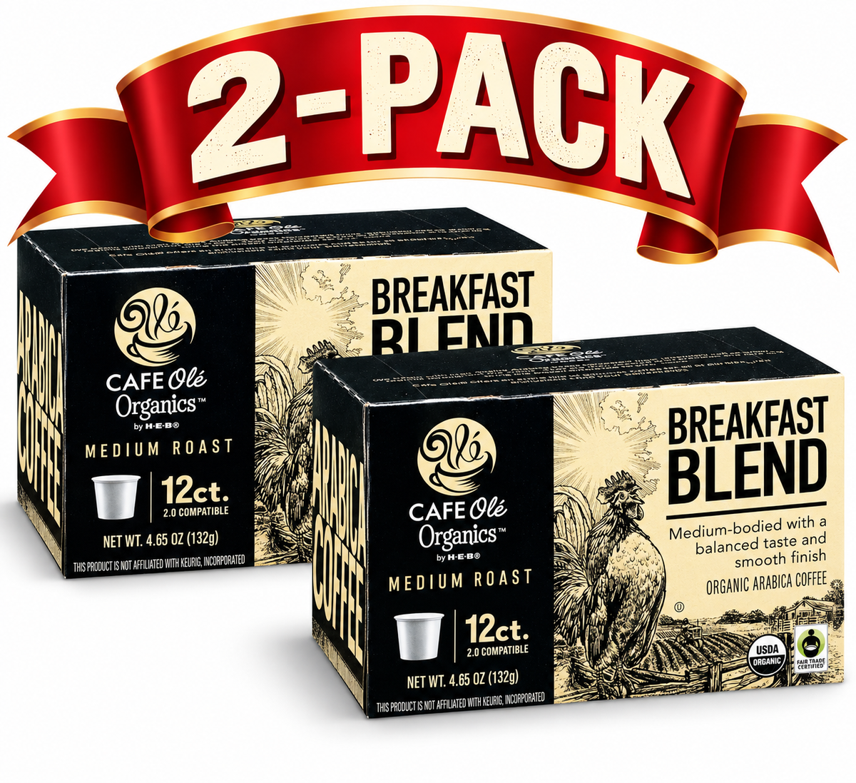 HEB Cafe Ole Organics Breakfast Blend K-Cups 12 ct - 2 Boxes