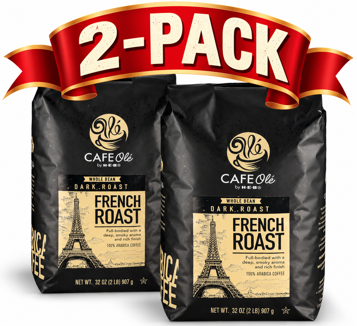 HEB Cafe Ole Whole Bean French Roast Coffee 2 x 2 lb Bags