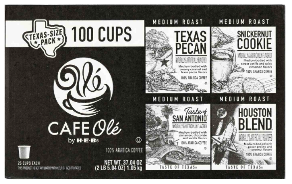 HEB Cafe Ole Variety Pack K-Cups 100 Count (Houston / Texas Pecan / San Antonio / Snickernut cookie)