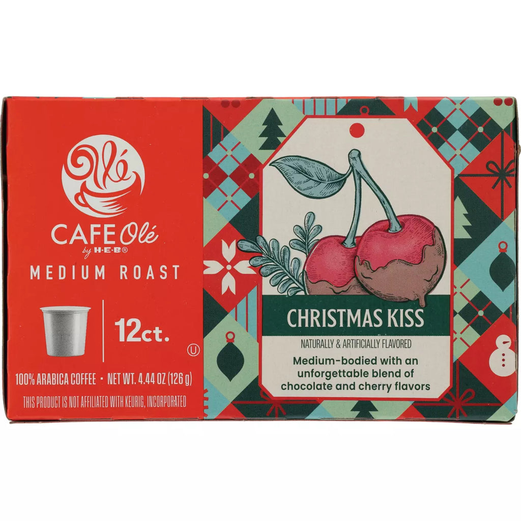 HEB Cafe Ole Christmas Kiss K-Cups 12ct box, front panel