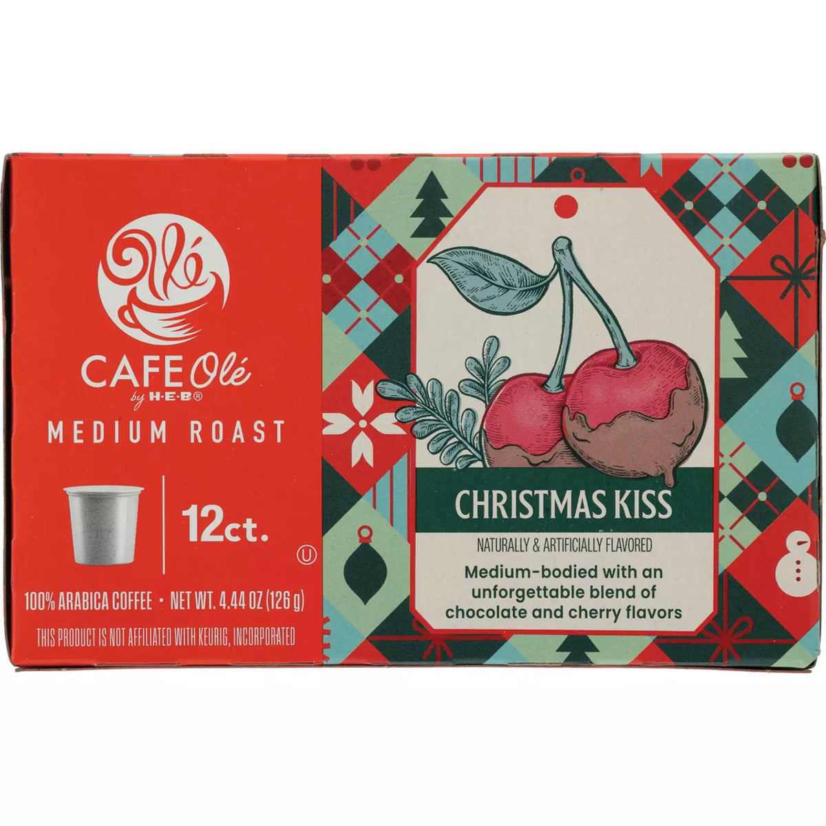 HEB Cafe Ole Christmas Kiss K-Cups 12ct box, front panel