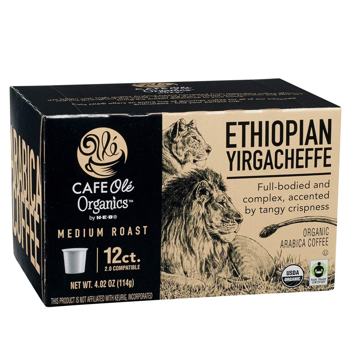 Cafe Ole Organics by H-E-B Ethiopian Yirgacheffe Medium Roast Single Serve Cups 12 ct